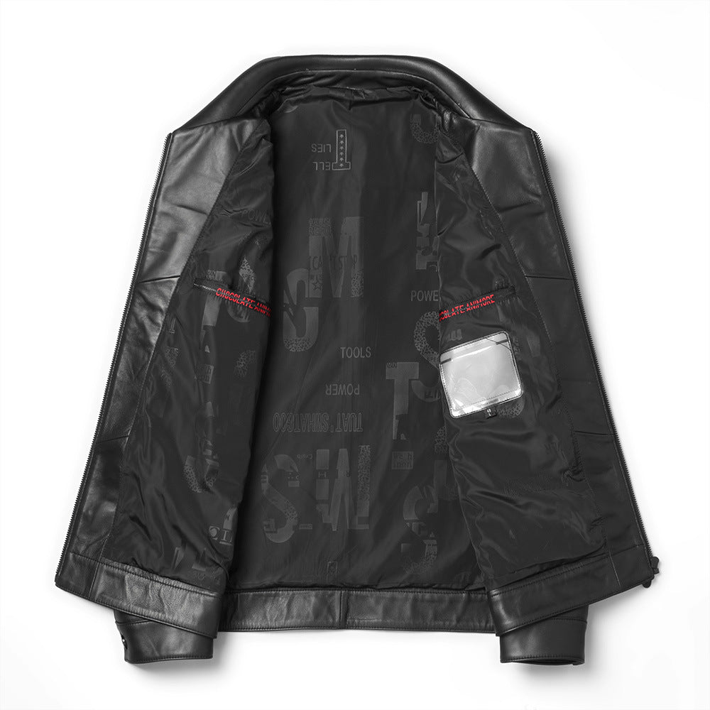 Genuine Leather Short Lapels Sheepskin Business Trends Handsome Jacket Coat