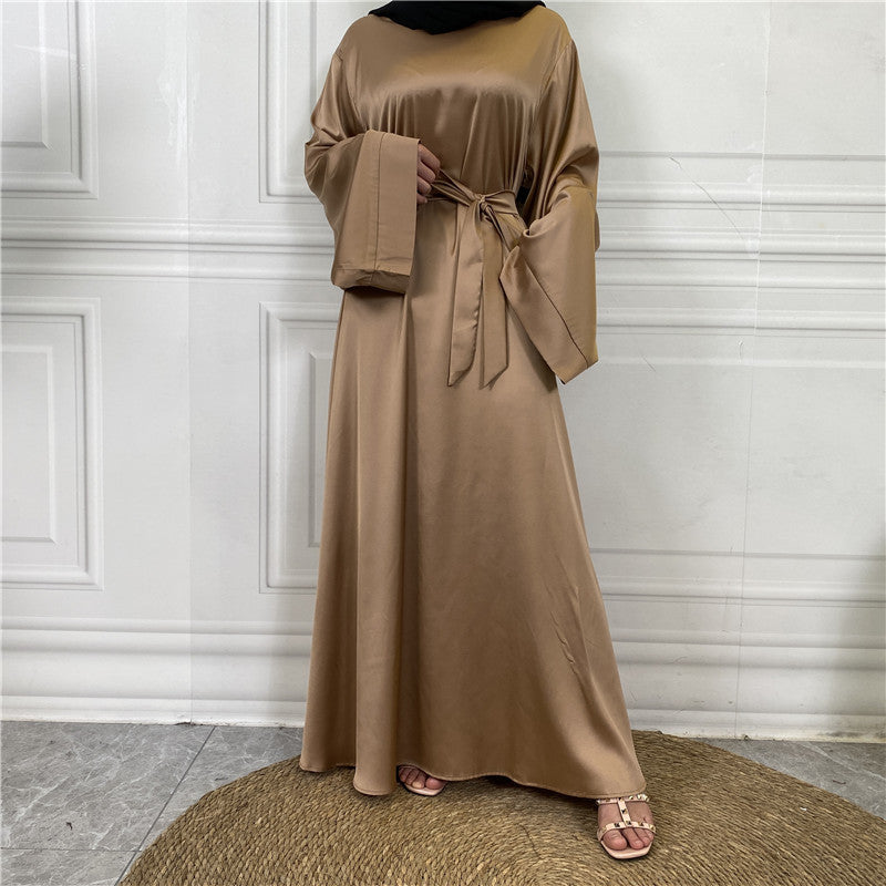 Middle East Dubai Hot Sale Lace Up Satin Muslim Dress