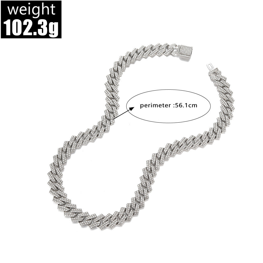 Bold Exaggerated Gold Full-diamond Titanium Steel Cuban Chain