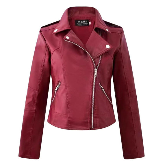 Pu water wash Lapel locomotive leather short coat