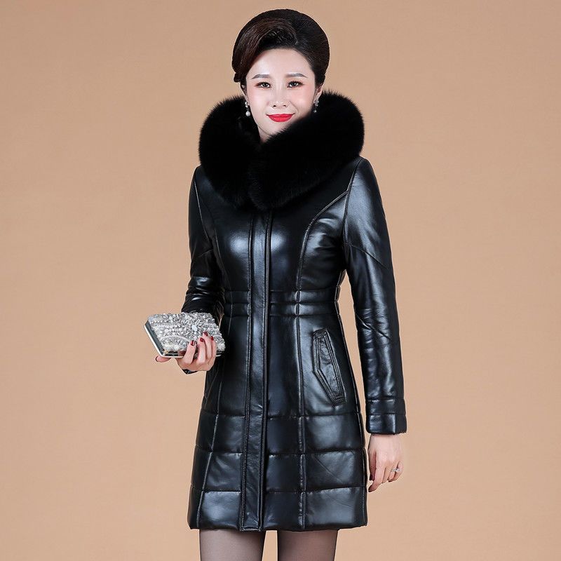 Middle-aged And Elderly Women's Thickened Genuine Leather Down Jacket