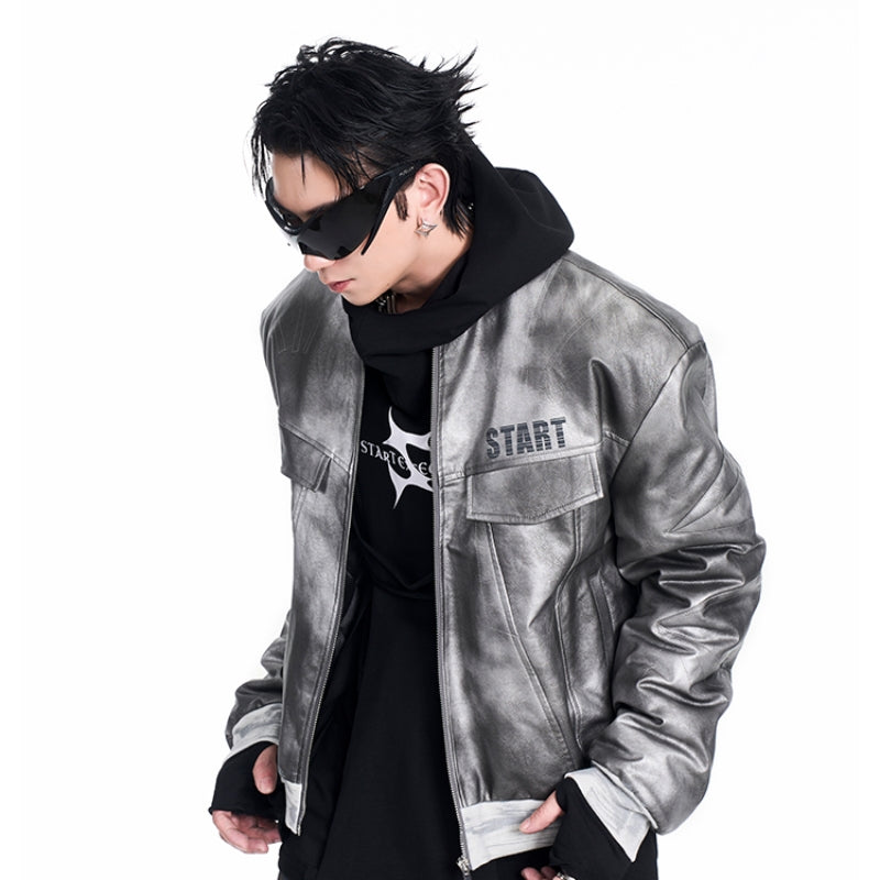 Niche Punk Flight Jacket Men's Autumn And Winter Thickening Quilted Leather Coat Motorcycle Clothing