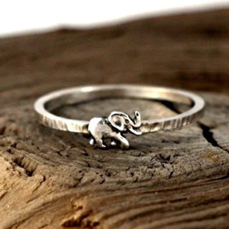 Womens Retro Thai Silver Elephant Statement Ring