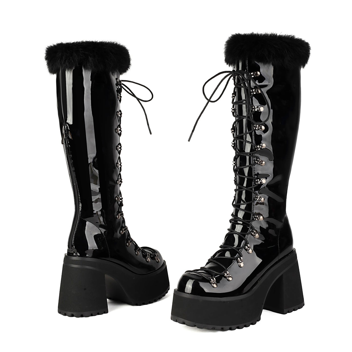 Women's British-style Casual Boots With A Fur Collar And Laces