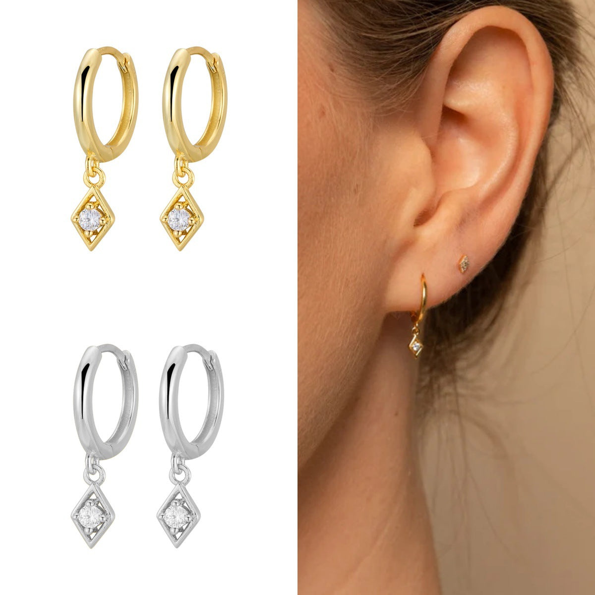 Zircon Drop Earrings A Niche Geometric Diamond-shaped Ear Clip