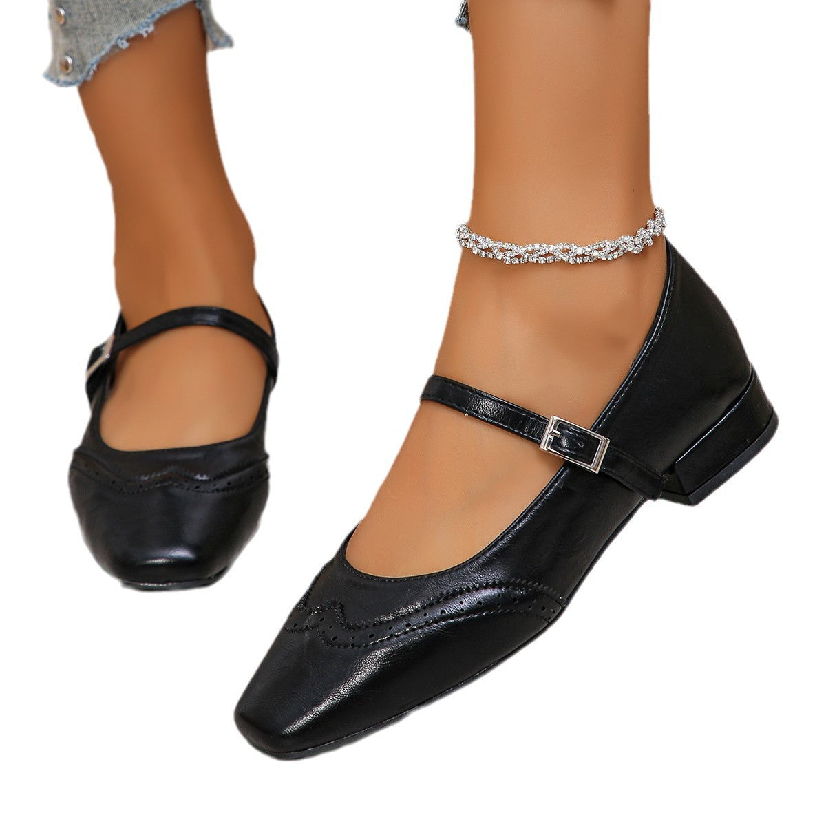 New Style Women's Casual Peep-toe Pumps With A Single Strap Buckle