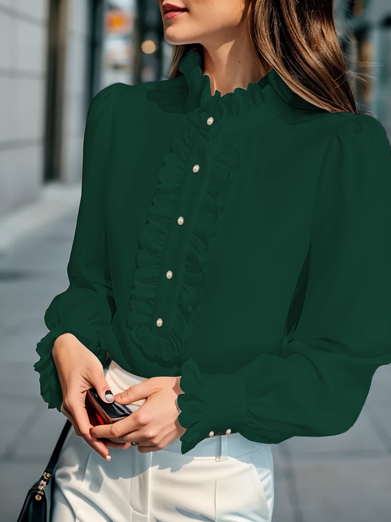 European And American Women's Clothing Shirt Ruffled All-match