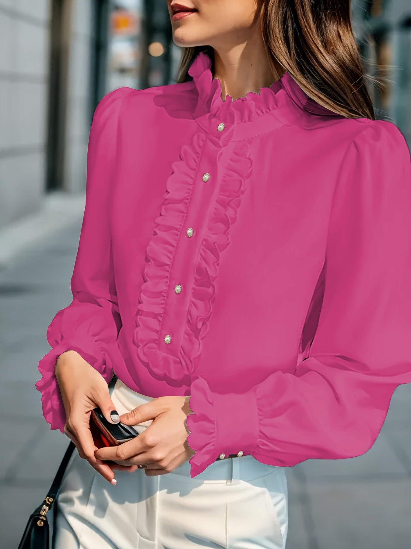 European And American Women's Clothing Shirt Ruffled All-match