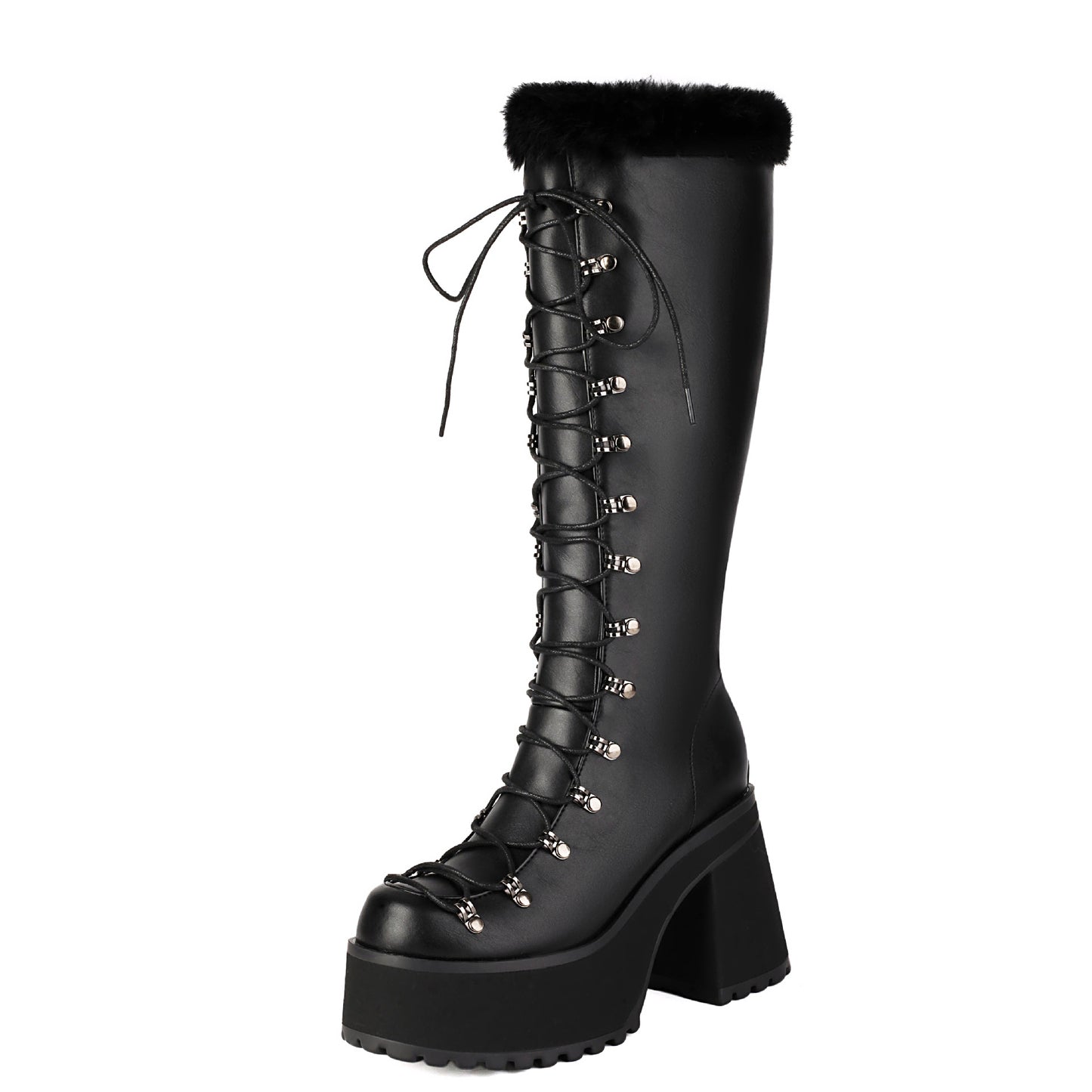 Women's British-style Casual Boots With A Fur Collar And Laces