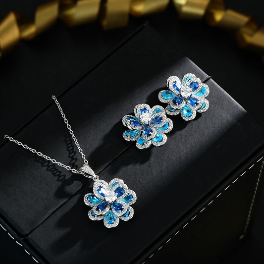 Sapphire Double-layer Flower Zircon Earrings