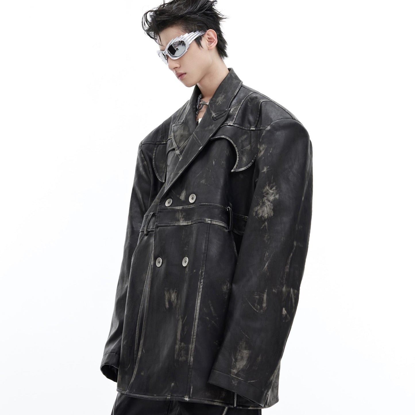 Heavy Niche Deconstruction Retro Distressed PU Leather Suit Jacket