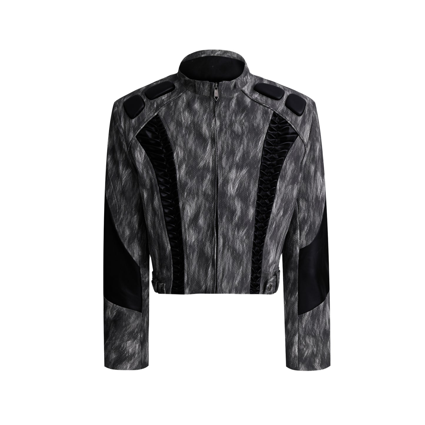 Short Design Padded Shoulder Leather Coat