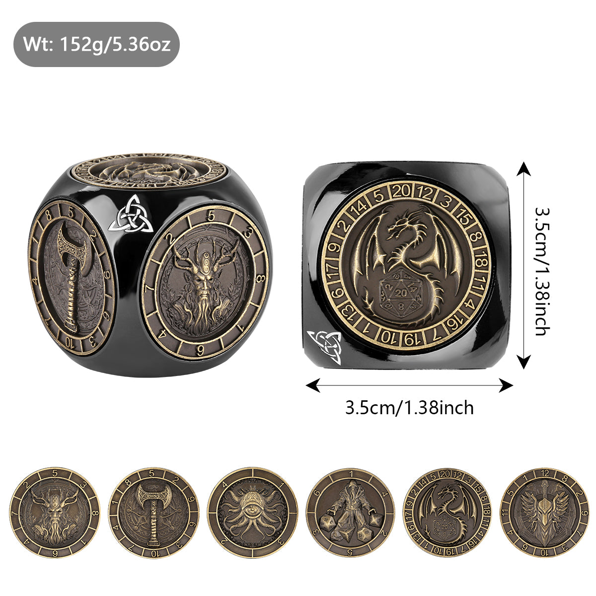 6-pack DND Dice Wheel Gift Box Set, Retro Wheel Metal Polyhedral Board Game Prop, Desktop Role Playing Decoration Collectibles Game Dice Accessories