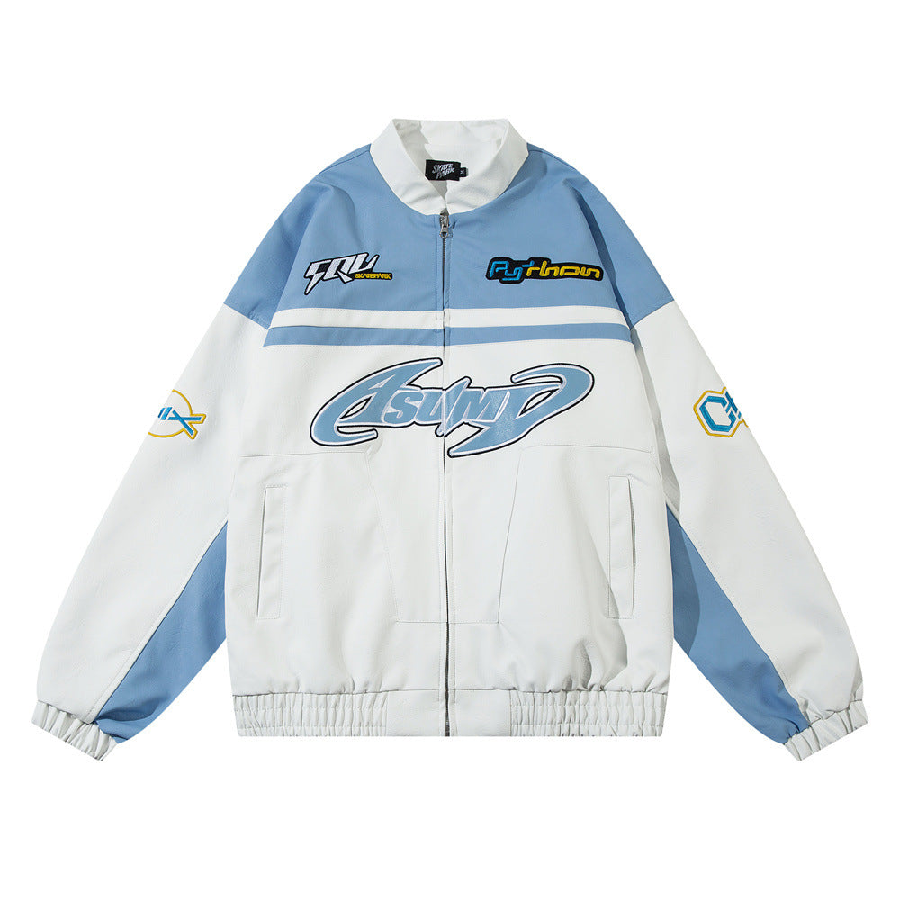 European And American-style Locomotive Racing Suit Leather Coat