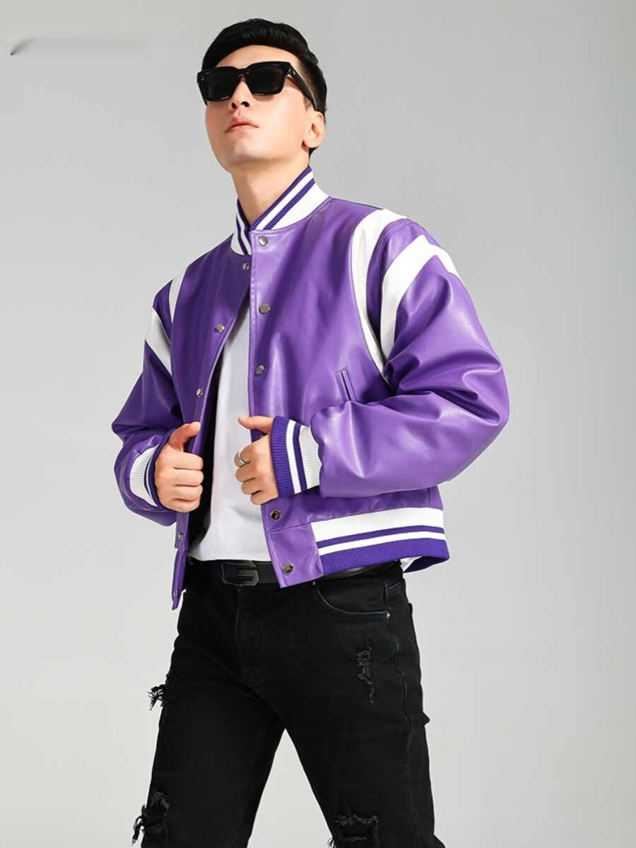 Fashion Colorblock American Biker's Leather Jacket