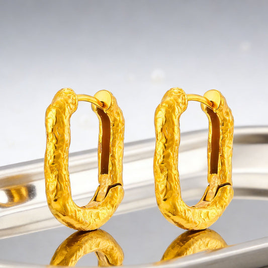 European And American-style 18k Gold-plated Vintage Stainless Steel Ear Clips With An Aged Tin Foil Texture