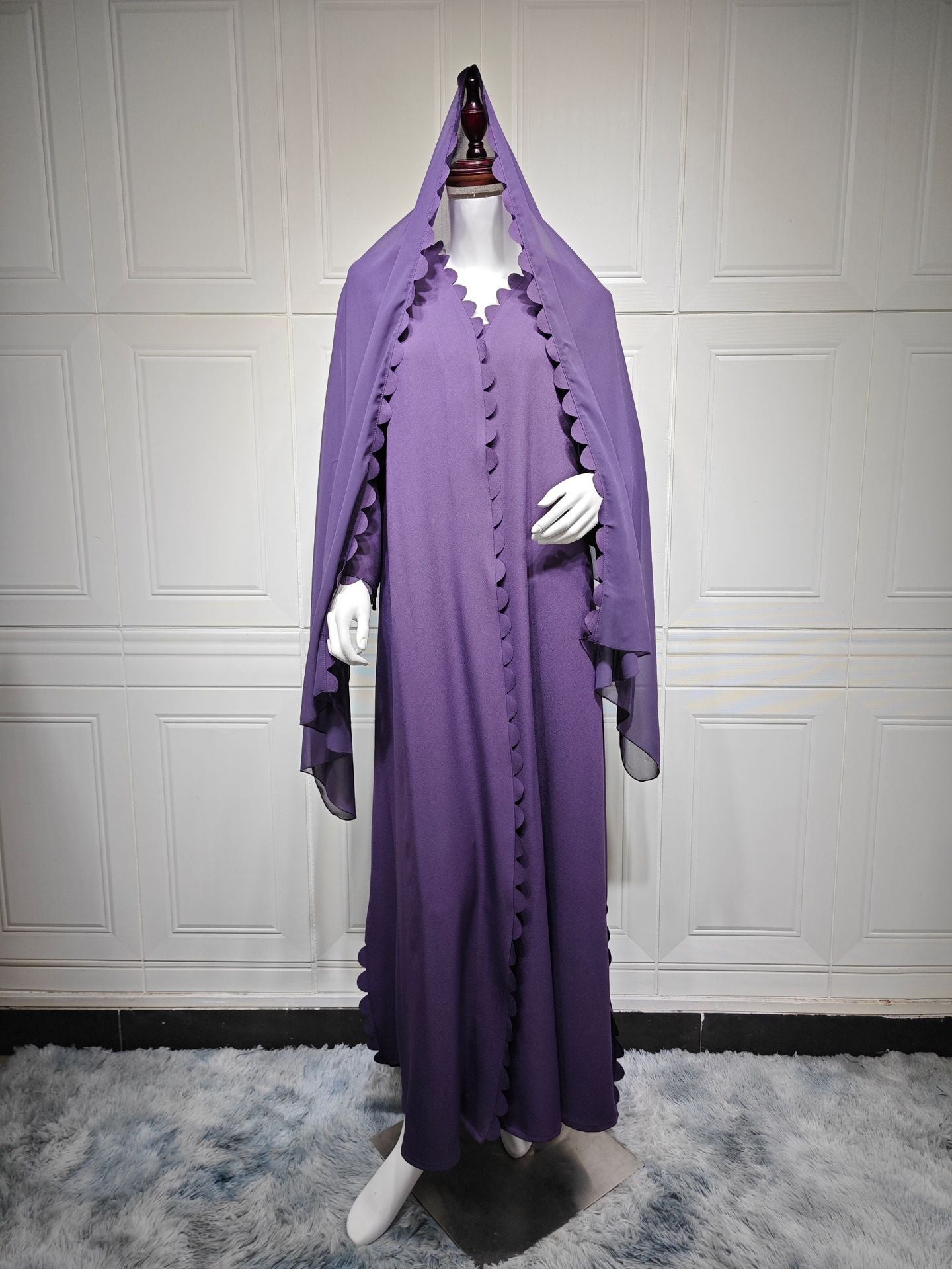 Fashion Dubai Turkey Elegant Cardigan With Scarf Two-piece Set