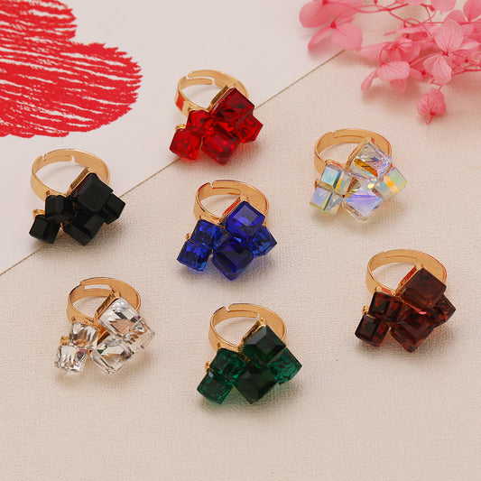 1PC Women's Fashion Statement Ring - Creative Elegant Magic 3D Cube Crystal-Embedded Index Finger Ring, Multi-Color Options, Perfect For Daily Wear & Gifting