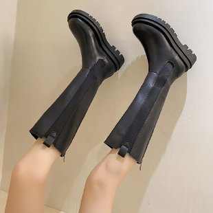 Flat-soled Elastic Band Black Over-the-knee Boots