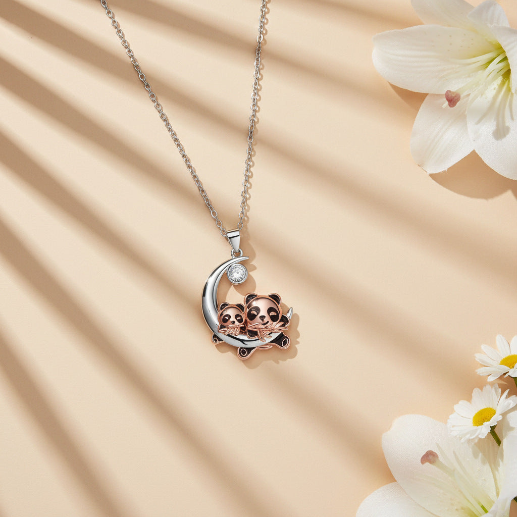 Cute Rose Gold Giant Panda Necklace