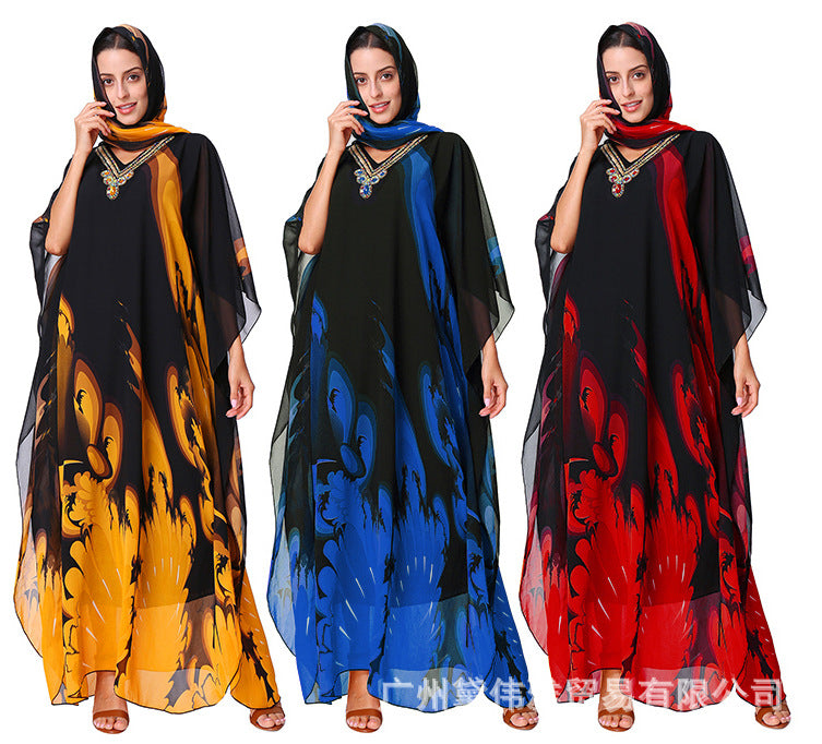 Dubai Plus Size Casual Dress With Printed Bandana