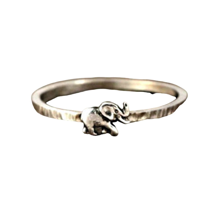 Womens Retro Thai Silver Elephant Statement Ring