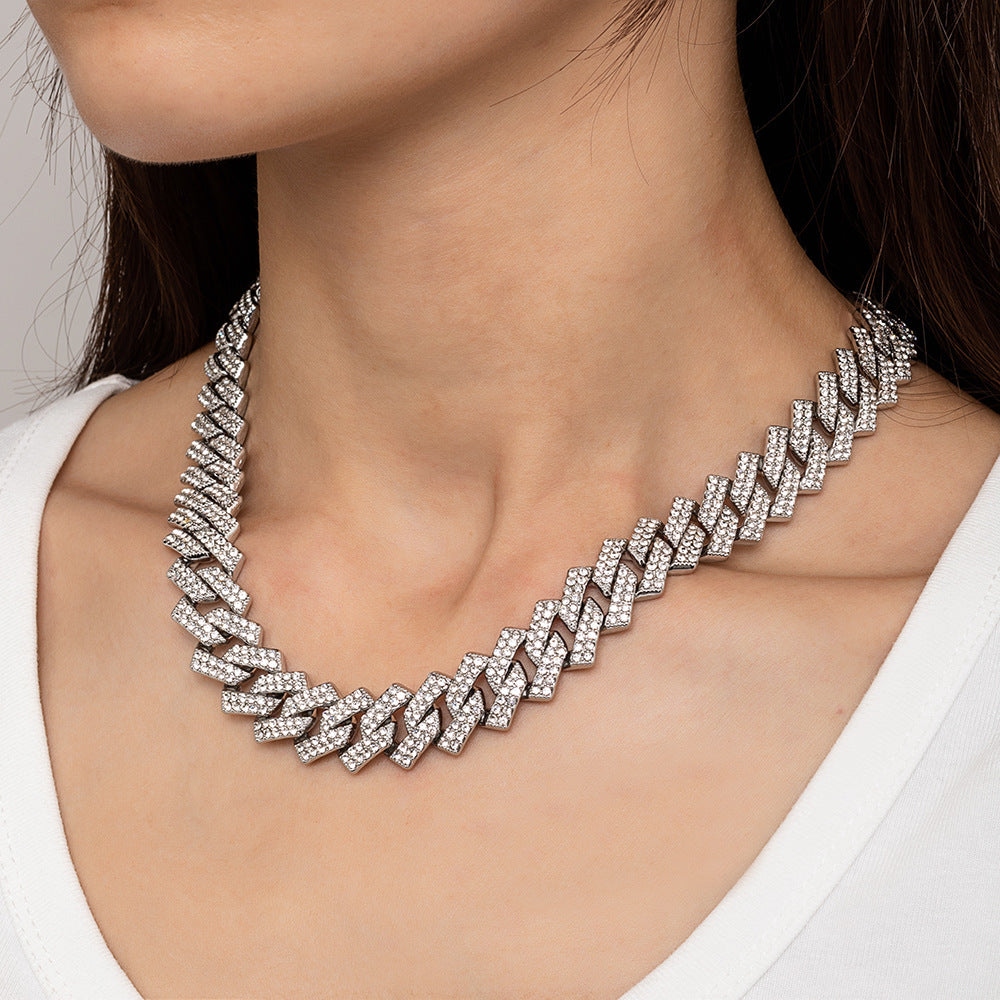 Bold Exaggerated Gold Full-diamond Titanium Steel Cuban Chain