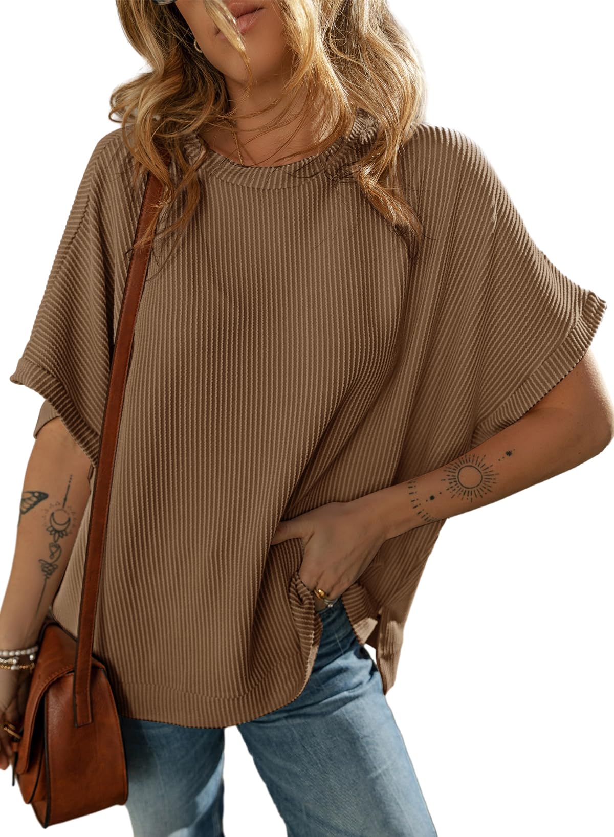 Women's Solid Color Knitted T-shirt Loose Casual Pullover