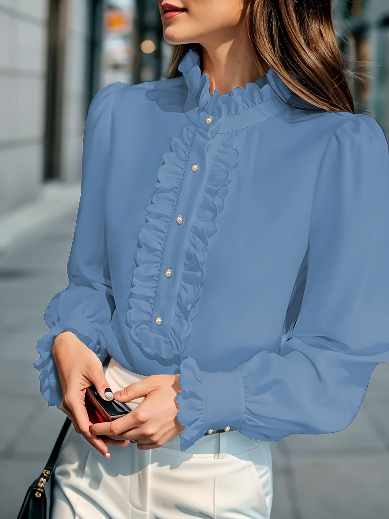 European And American Women's Clothing Shirt Ruffled All-match
