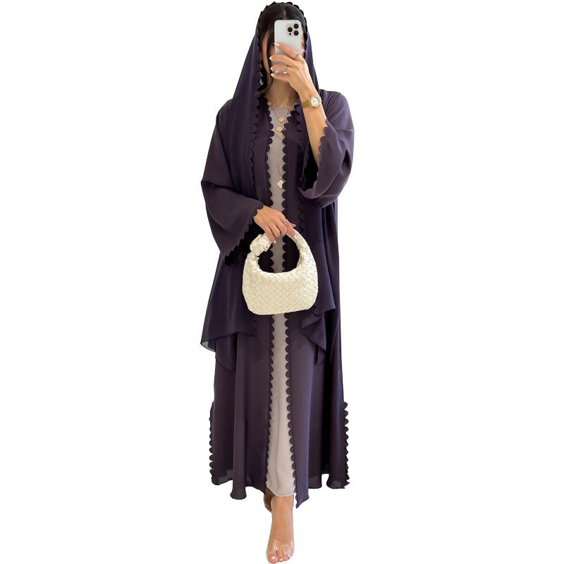 Fashion Dubai Turkey Elegant Cardigan With Scarf Two-piece Set