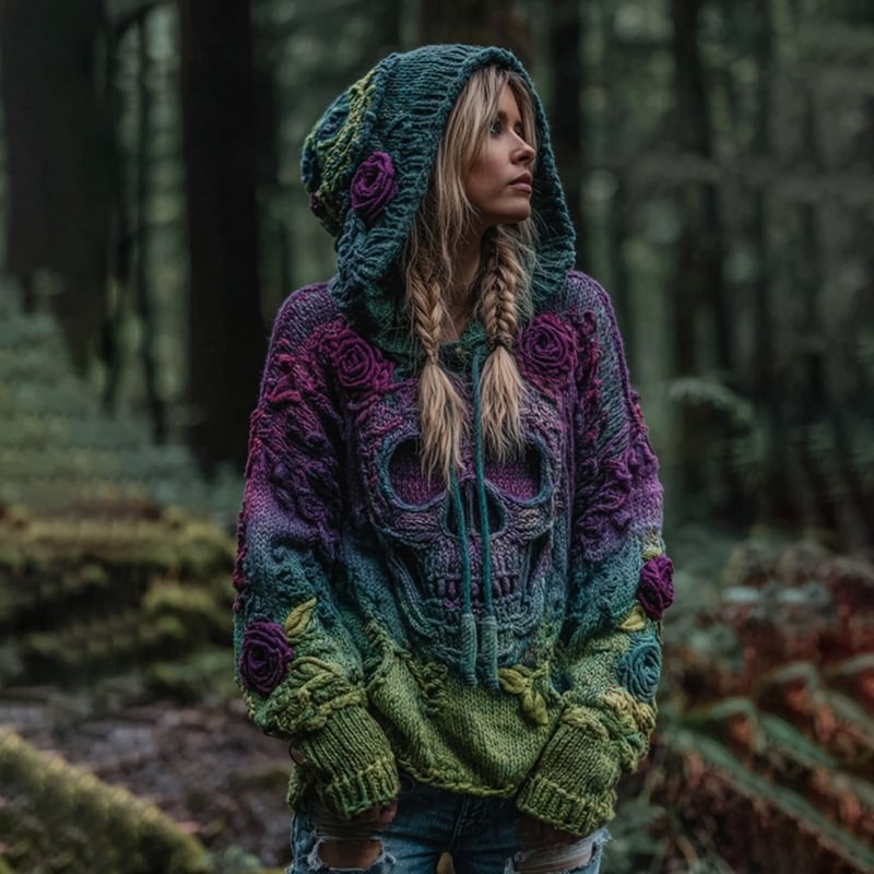 Autumn And Winter Relaxed-fit Hoodie Top Casual Drop-shoulder Vintage Printed Sweater