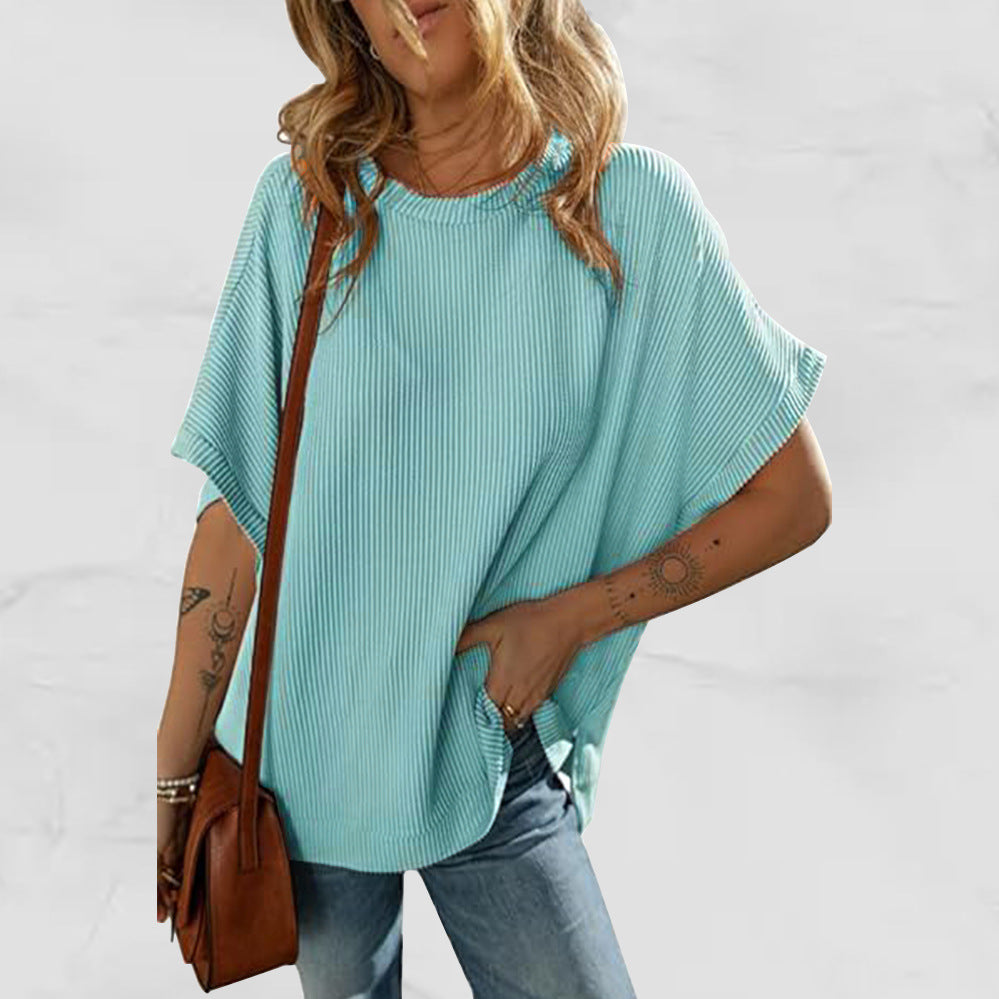 Women's Solid Color Knitted T-shirt Loose Casual Pullover