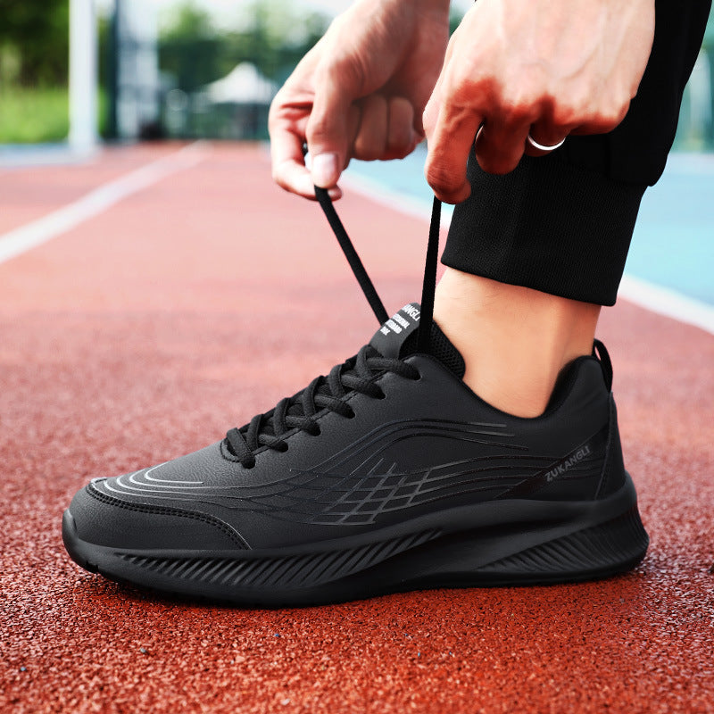 Black Leather-uppers Waterproof And Non-slip Running And Casual Shoes