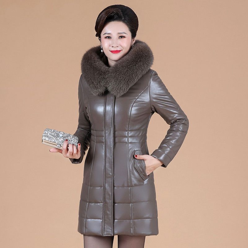 Middle-aged And Elderly Women's Thickened Genuine Leather Down Jacket
