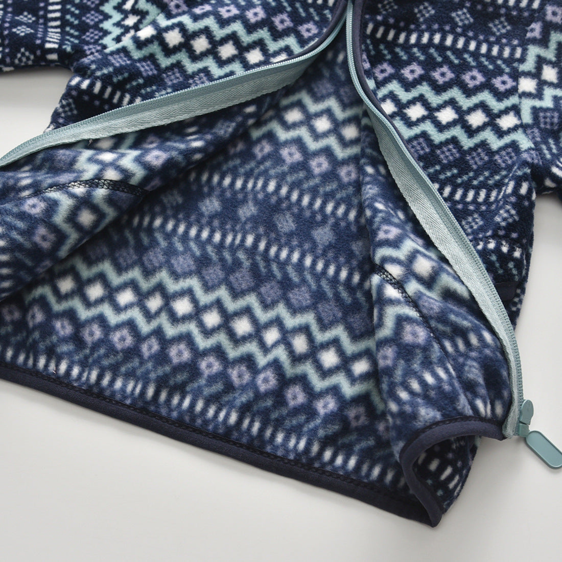 Baby Polar Fleece Jacket Navy Blue Striped Thin Long Sleeve Stand Collar Top