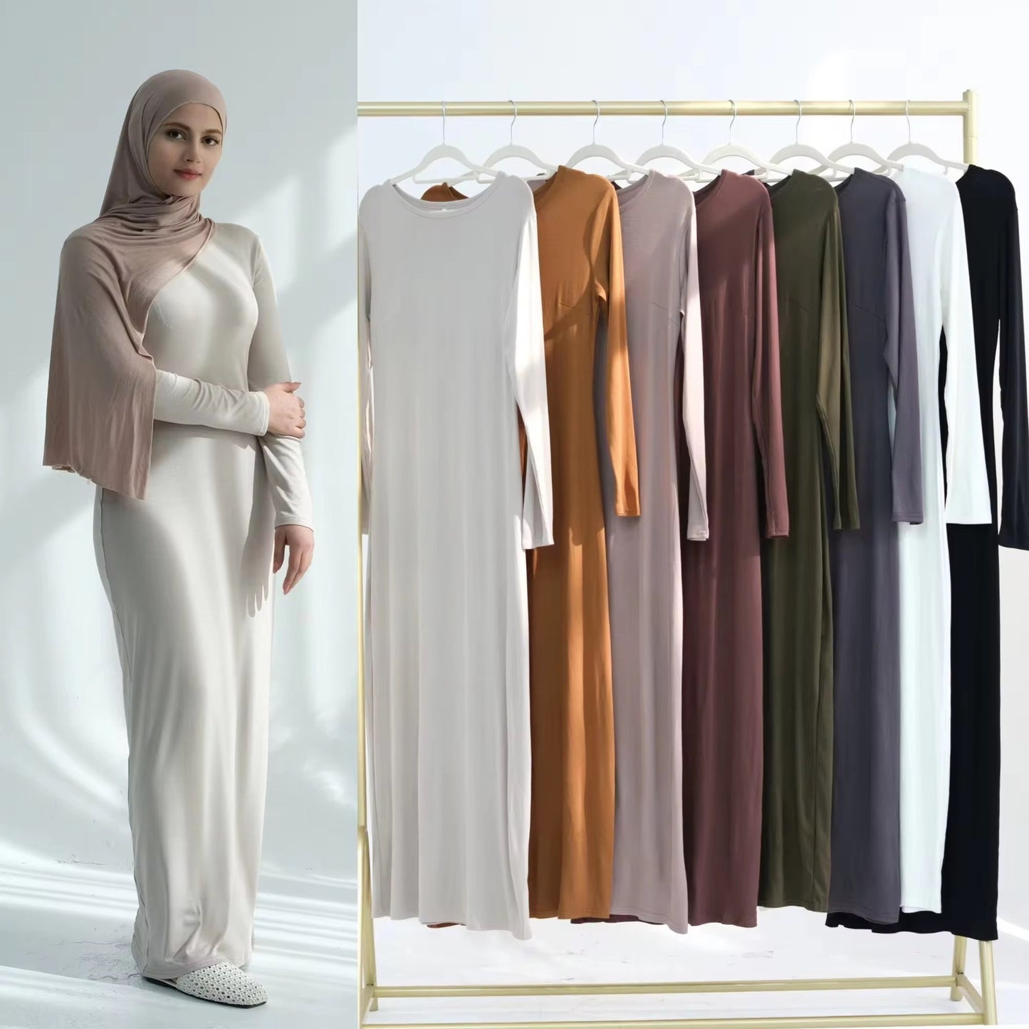 Middle East Turkey Dubai Solid Color Modal Cotton Dress