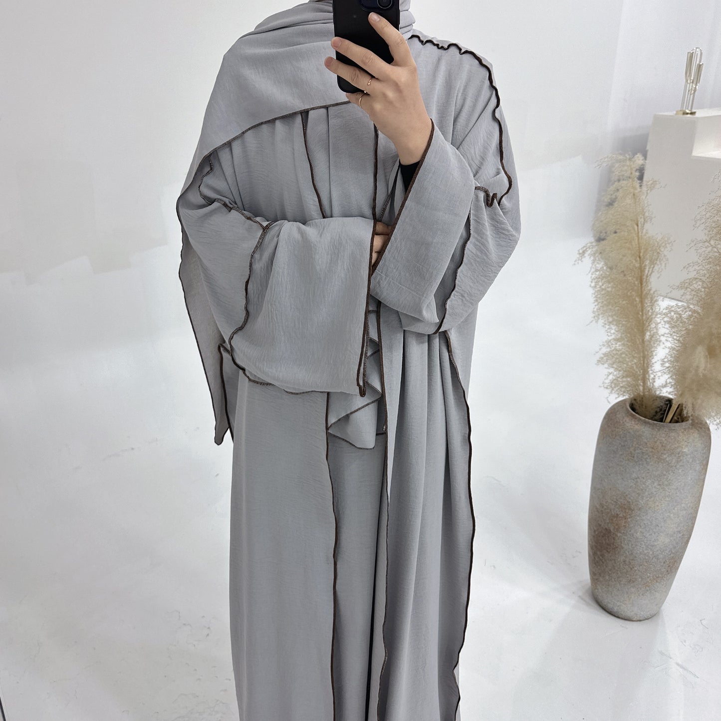 Dubai Solid Color Hook Cardigan Gown