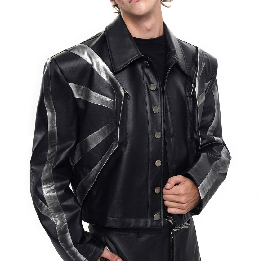 Black Dirty Short Leather Jacket Coat